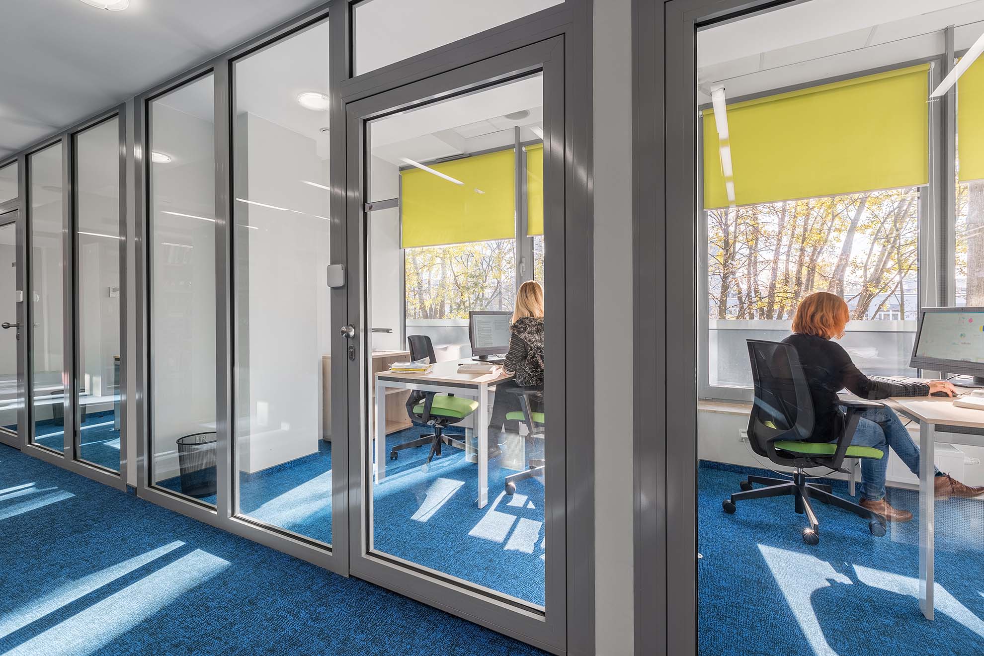 Office interior with glass wall