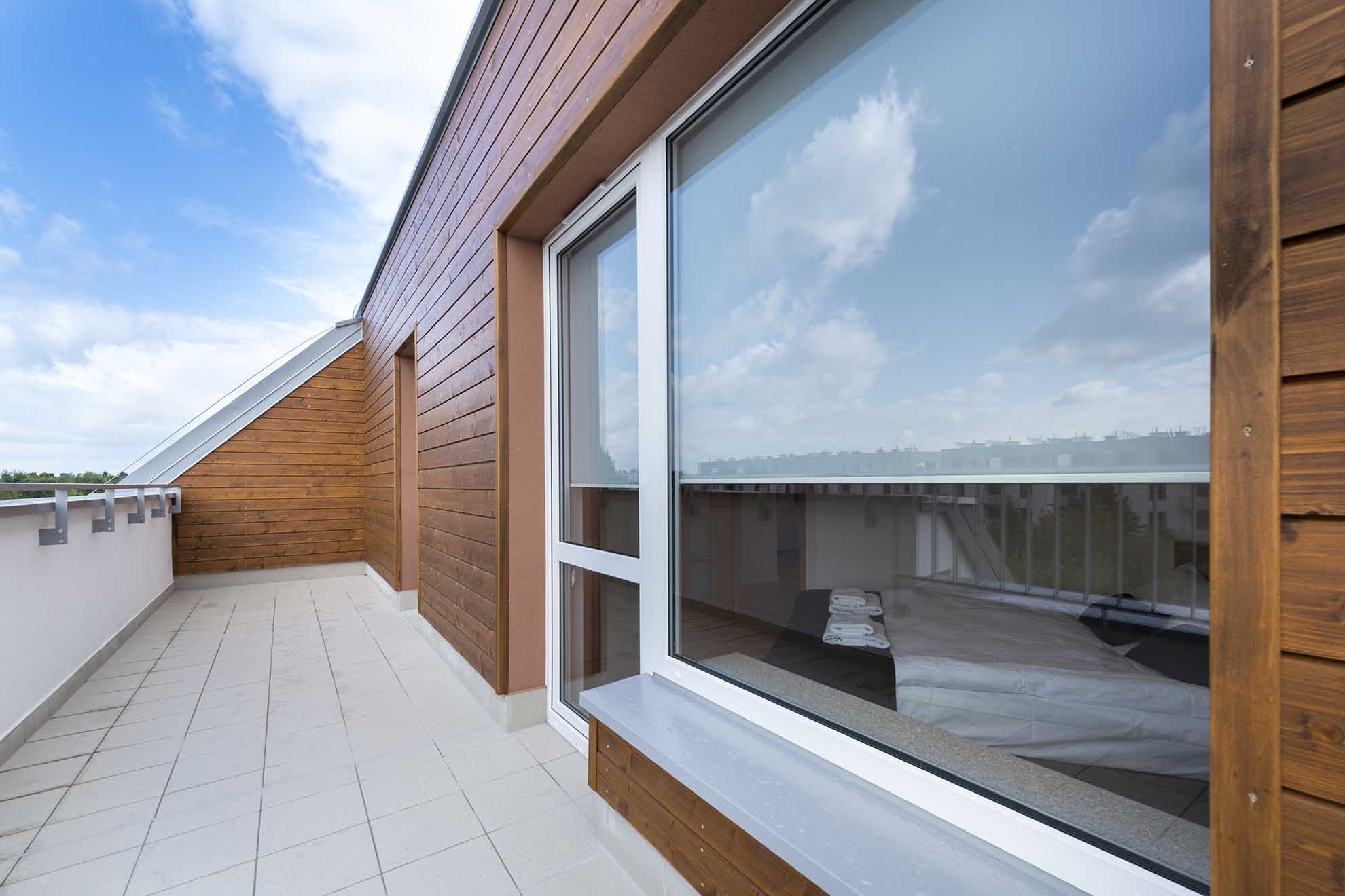 Big window and balcony in modern apartment